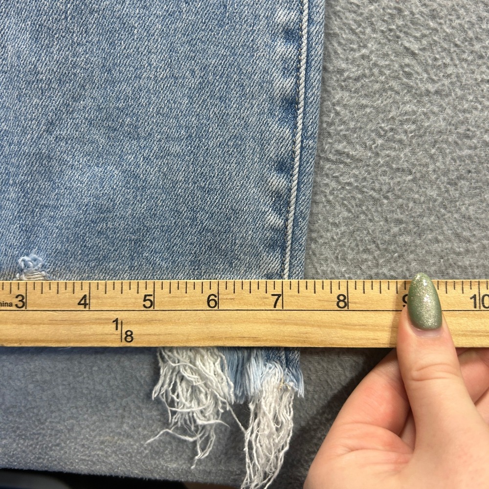 Velvet Blue Straight Leg Jeans Womens 26 Light Wash High Rise Raw Frayed Hem - Picture 8 of 11